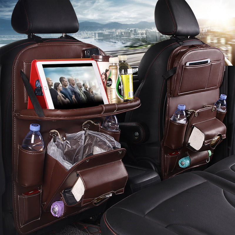 Premium PU Leather Car Organizer with Foldable Tray
