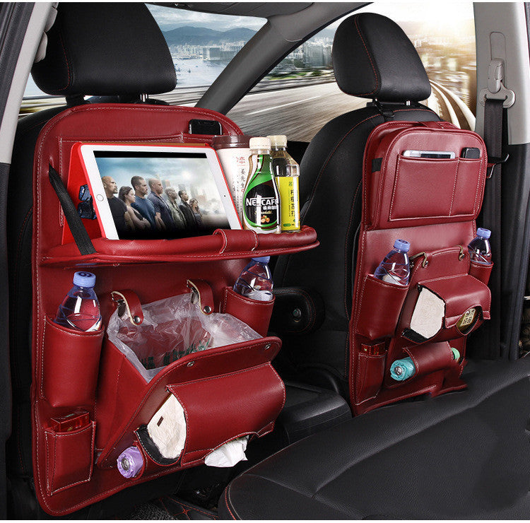 Premium PU Leather Car Organizer with Foldable Tray