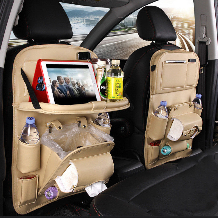 Premium PU Leather Car Organizer with Foldable Tray