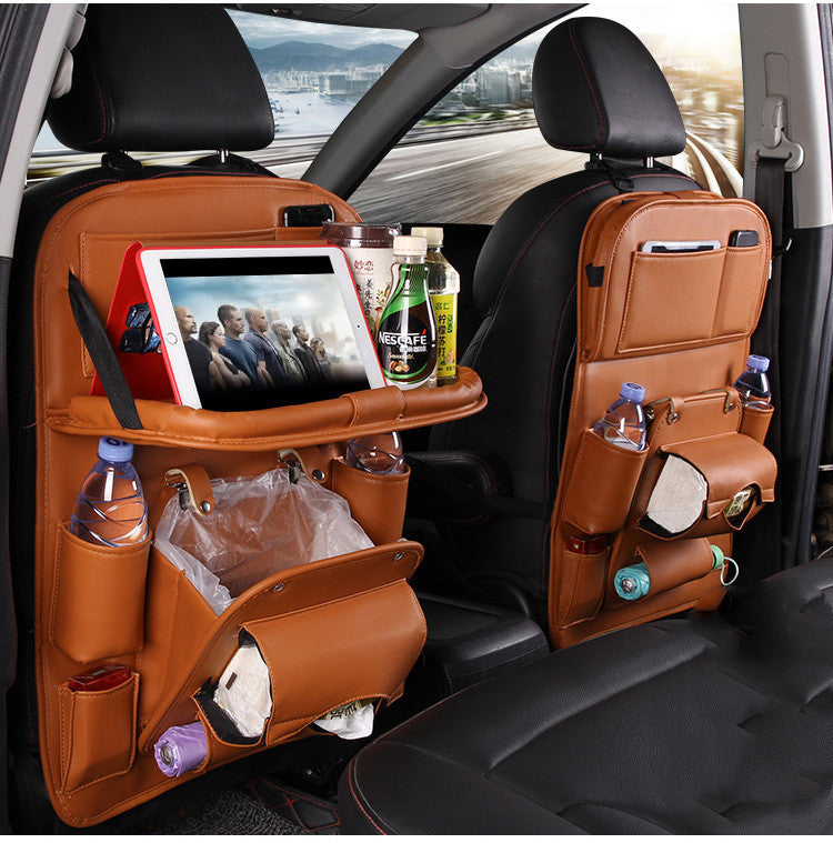 Premium PU Leather Car Organizer with Foldable Tray