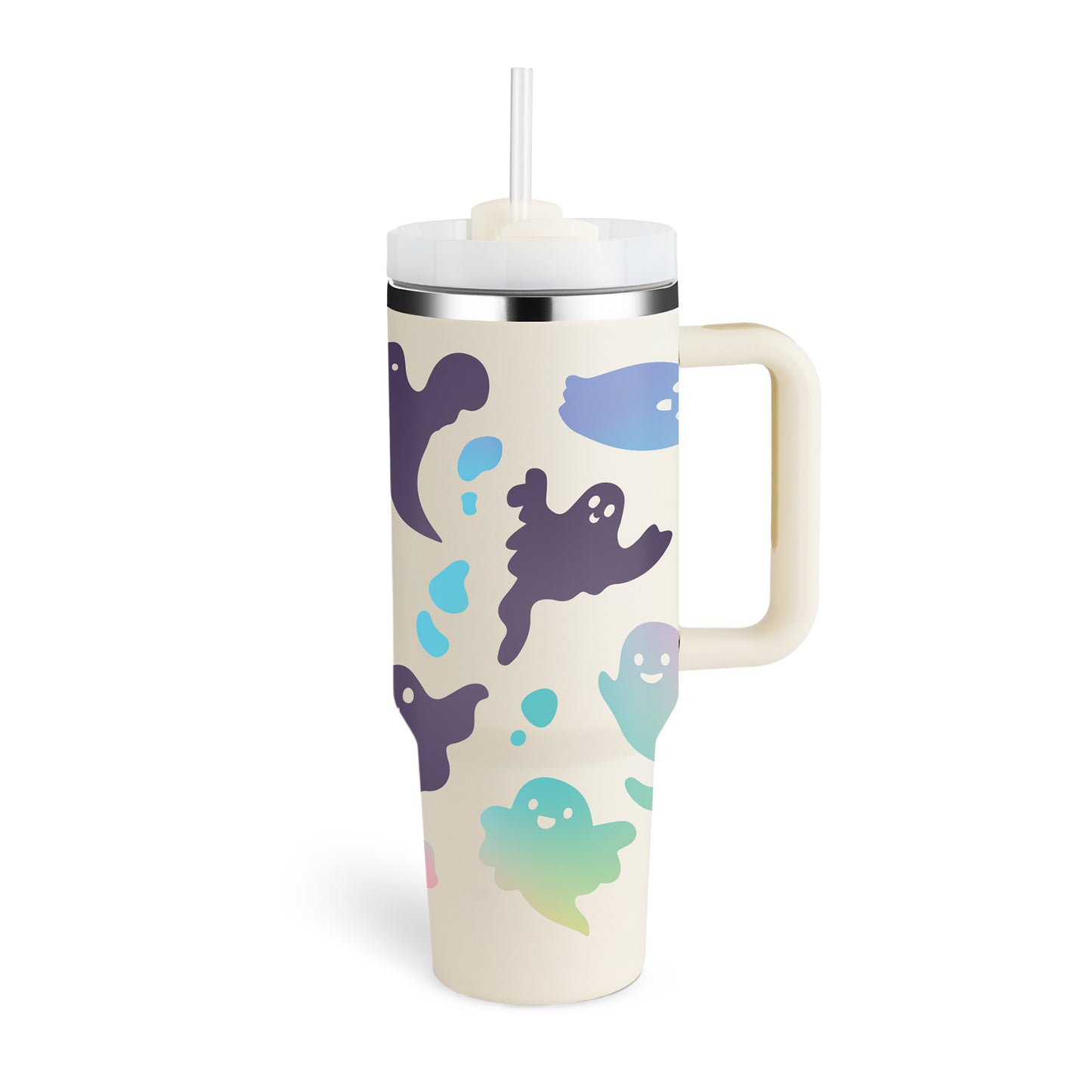 40oz Insulated Tumbler with Handle & Straw – Stainless Steel Spill-Proof Travel Mug