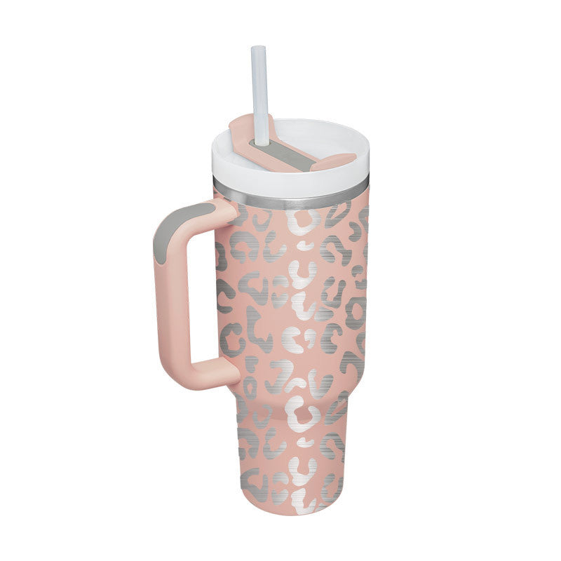 40oz Insulated Tumbler with Handle & Straw – Stainless Steel Spill-Proof Travel Mug
