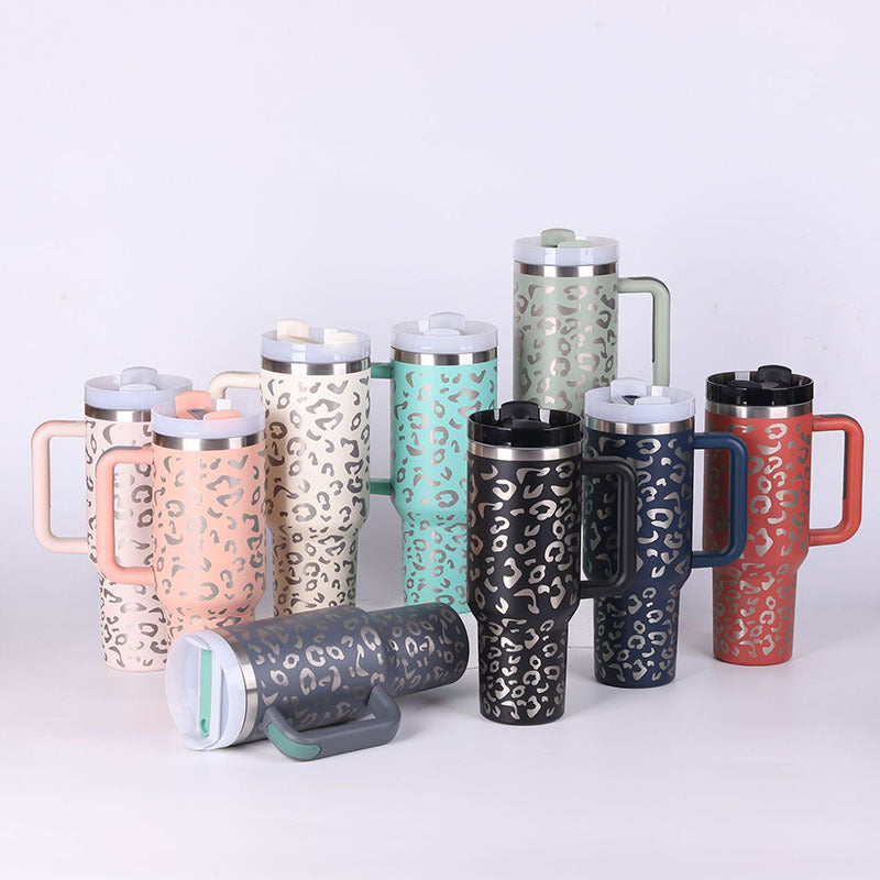40oz Insulated Tumbler with Handle & Straw – Stainless Steel Spill-Proof Travel Mug