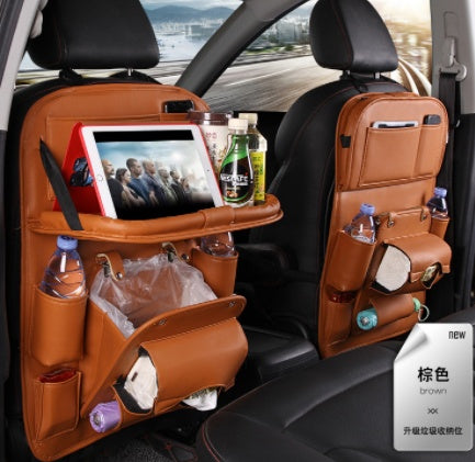 Premium PU Leather Car Organizer with Foldable Tray