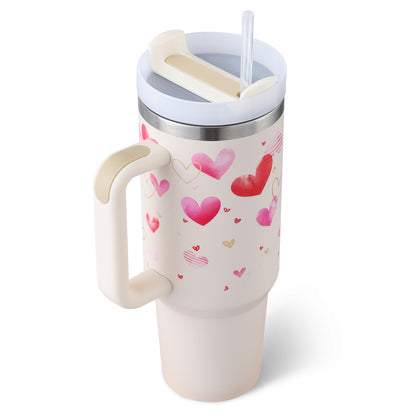40oz Insulated Tumbler with Handle & Straw – Stainless Steel Spill-Proof Travel Mug