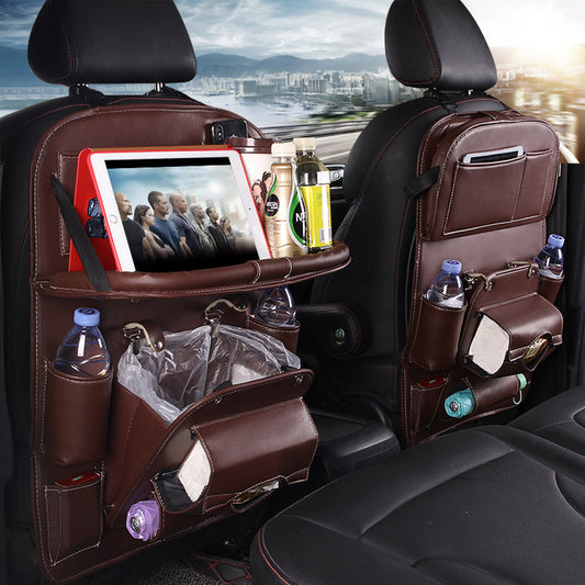 Premium PU Leather Car Organizer with Foldable Tray