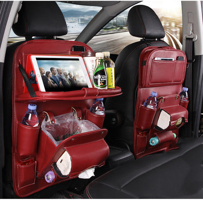 Premium PU Leather Car Organizer with Foldable Tray