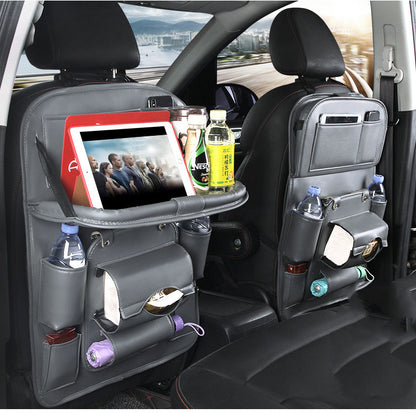 Premium PU Leather Car Organizer with Foldable Tray