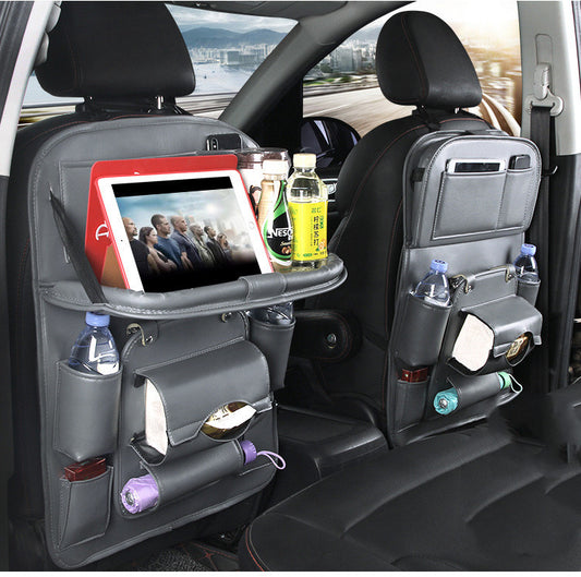 Premium PU Leather Car Organizer with Foldable Tray