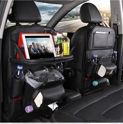 Premium PU Leather Car Organizer with Foldable Tray