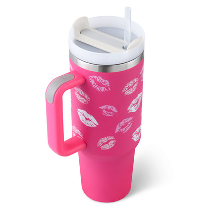 40oz Insulated Tumbler with Handle & Straw – Stainless Steel Spill-Proof Travel Mug