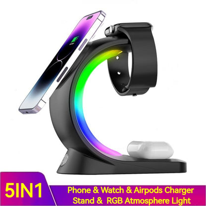 4-in-1 Magnetic Wireless Charging Station with Atmosphere Light