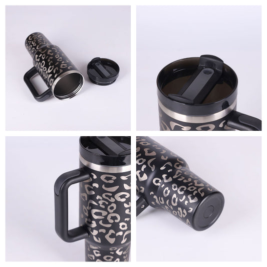 40oz Insulated Tumbler with Handle & Straw – Stainless Steel Spill-Proof Travel Mug