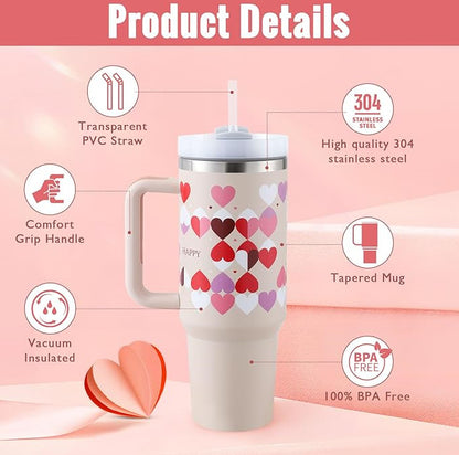 40oz Insulated Tumbler with Handle & Straw – Stainless Steel Spill-Proof Travel Mug